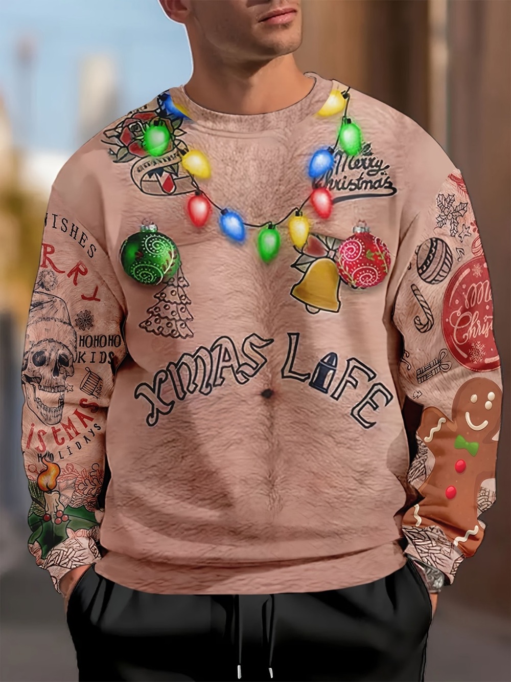 Unbranded Xmas Life Tattooed Skin Ugly Funny Christmas Graphic Sweatshirt (2XL)